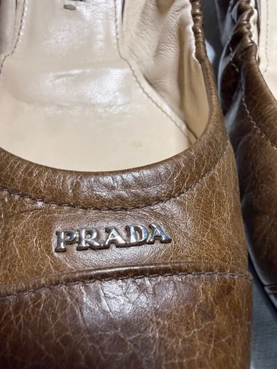 Prada Brown Leather Ballet Flats - Elastic Topline - Picture 9 of 10